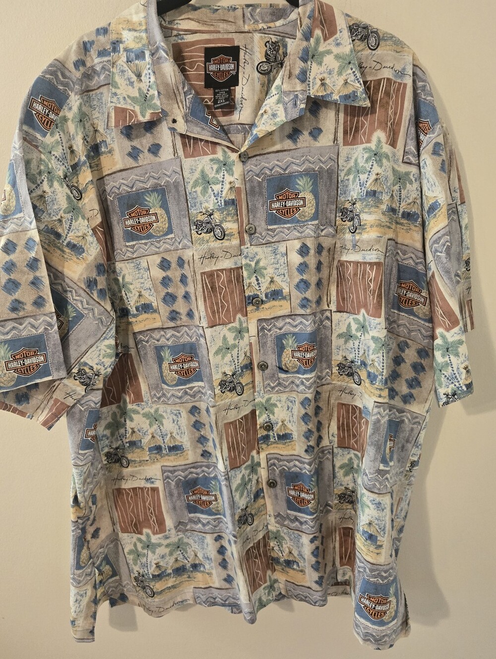 Vintage Harley Davidson Hawaiian Camp Shirt USA 2XL Cotton Tori Richard Aloha